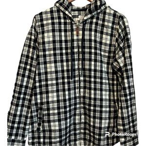 LL Bean Unisex Relaxed Fit Full Zip Flannel Plaid Hooded Jacket Size Medium